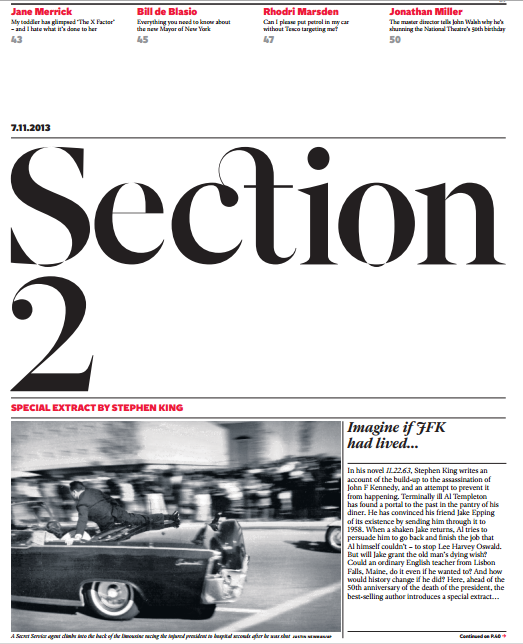 Independent's tweet photo. The new Independent section 2 cover: Imagine if JFK had lived.. http://t.co/JOwxMe55W7