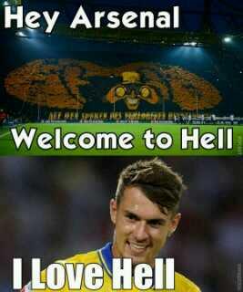 tweet_arsenal's tweet photo. Fans Dortmund: Hey Arsenal, Welcome to Hell. 
Ramsey: I love Hell. http://t.co/Q3PZet8cnl
