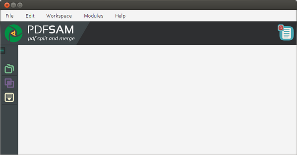 PDFsamOSS's tweet image. #PDFsam first skeleton of the main stage with unread error messages indicator and &quot;most used modules&quot; bar. #JavaFX