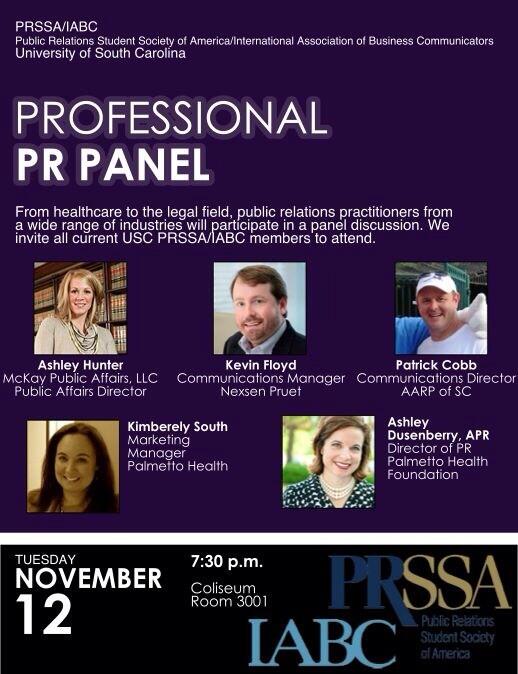 UofSC_PRSSA's tweet image. #ProfessionalPanel on Nov. 12!