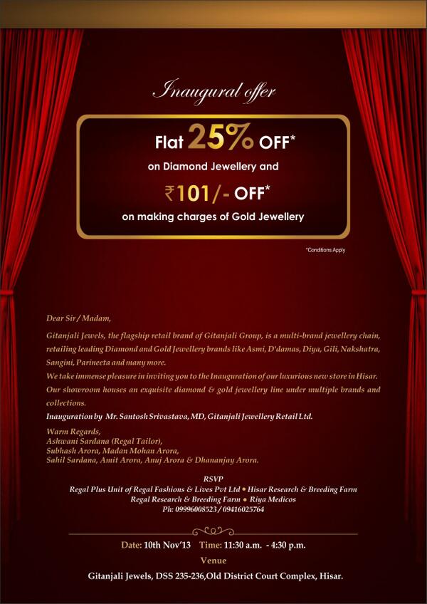 It's our pleasure to invite you to the inauguration of our luxurious new store in #Hisar.