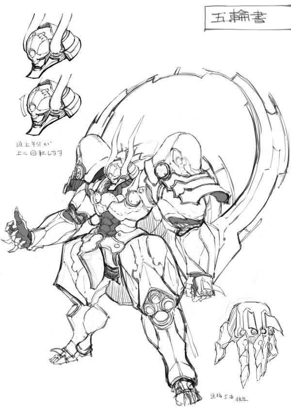 装甲悪鬼村正-魔界編-宮本武蔵の劔冑設定画 。雑誌掲載はされてますが