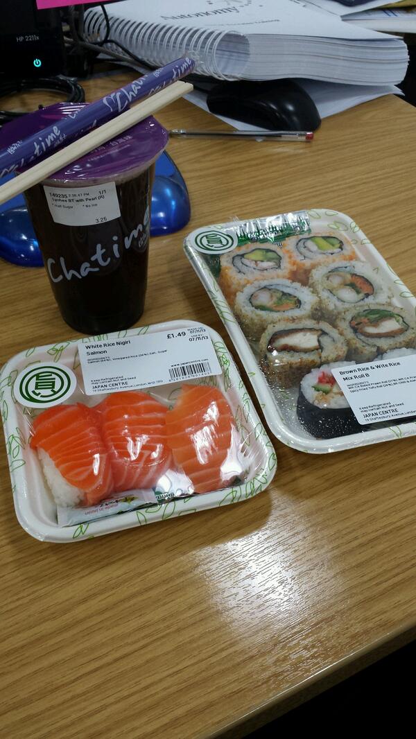 CADHK's tweet photo. Perks of working in the west end. Can't beat sushi and cha time for lunch :-D http://t.co/aVV7cG84RW