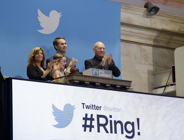 Has to be "engage" MT <a href="/TimesBusiness/">Times Business</a>: "Make it so!" <a href="/SirPatrickStew/">sir patrick</a> rings the bell ahead of Twitter's NYSE debut