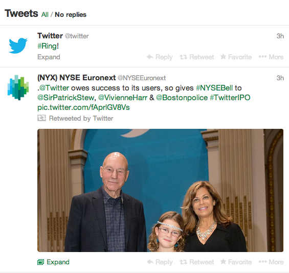 @NYSEEuronext tweets out wrong Patrick Stewart account ‏<a href="/sirpatrickstew/">sir patrick</a>.<a href="/Twitter/">Twitter</a> retweets.Oops. <a href="/SirPatStew/">Patrick Stewart</a> #verified
