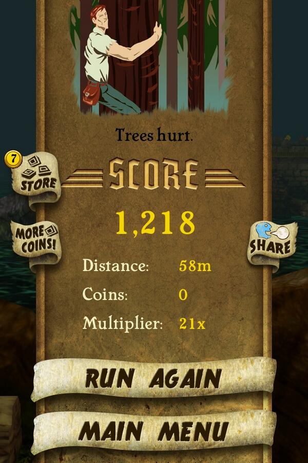 morgwendt's tweet photo. I got 1,218 points while escaping from demon monkeys. Beat that! http://t.co/kBcSI1IEBX #TempleRunm http://t.co/vAxpDp5cbN