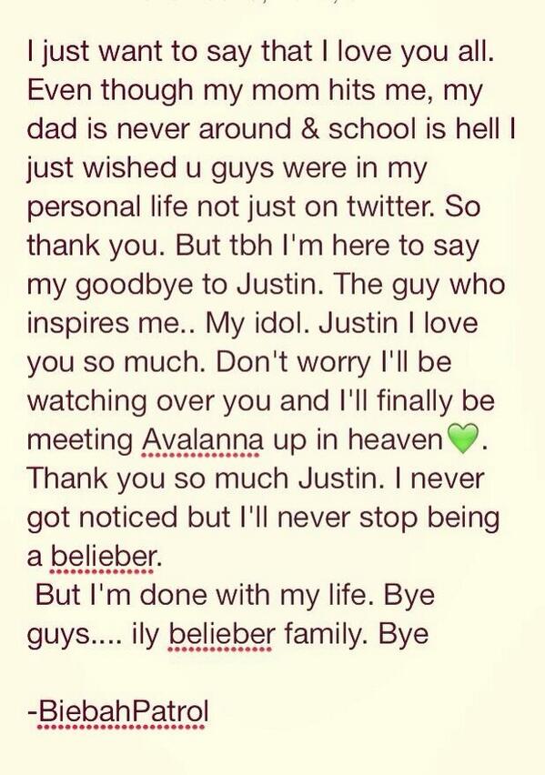 belieberliving's tweet image. @BiebahPatrol took her life yesterday. She wrote this to Justin if we all tweet it and have him notice it #ripbrook