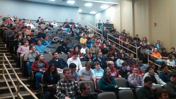 NASA_SLS's tweet photo. UA students anxiously awaiting the UA engineering panel with #NASAinspires http://t.co/nvdHzGuf2L