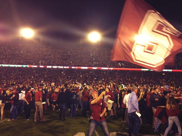 The celebration on the field in ON! #StanfordOregon #gostanford
