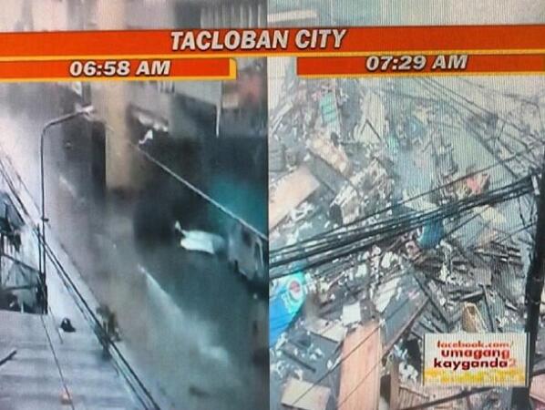 futonsrf's tweet photo. "@mark_tarello: BREAKING NEWS: Before &amp; after photo of storm surge in Tacloban City! #Typhoon #Haiyan #Philippines http://t.co/n3eCqaFXBT" S