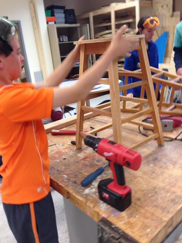 pammoran's tweet image. MS Kids refurbishing old stools in their class w @ebredder @MakerEdOrg #make2learn