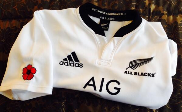 AllBlacks's tweet photo. Take a look at the special red poppy white All Blacks jersey we are wearing tomorrow against France. #LestWeForget http://t.co/QFD2y92Jwm
