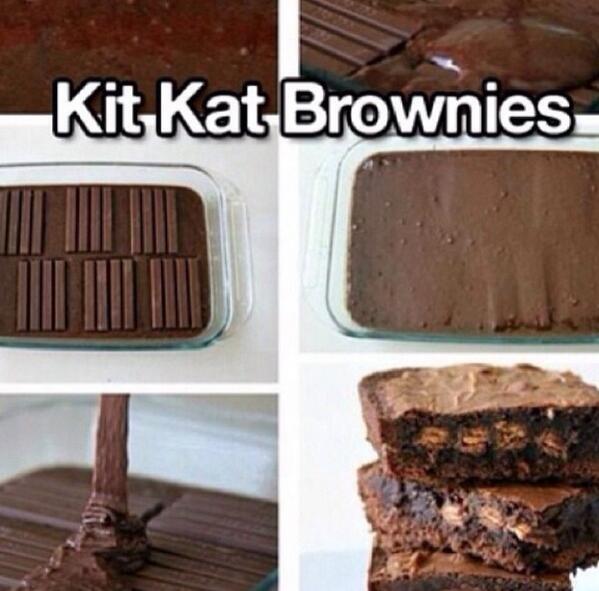 snackhacks's tweet photo. How to make Kit Kat Brownies: http://t.co/5Jyp9nuLmi