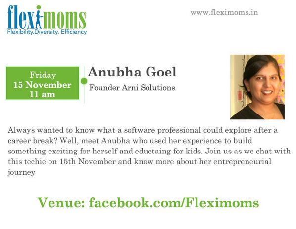 Sairee's tweet photo. Our chat guest - Anubha, an IT professional who turned to apps after a career break #womenatwork #fleximoms http://t.co/xA4yxW75ql