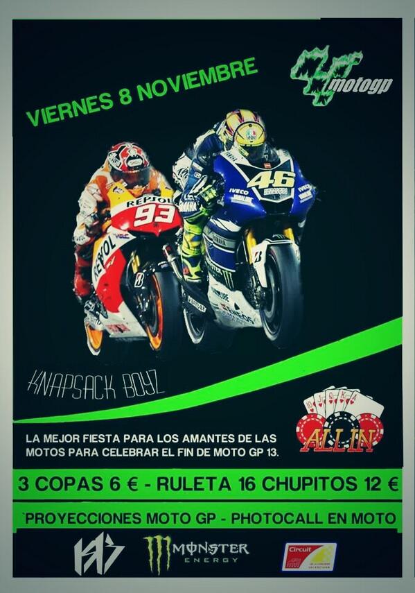 Allin_Pub's tweet photo. Hoy MOTO GP en #PUBALLIN ven a disfrutar del mejor ambiente motero en el pub de moda en Valencia ¡Te esperamos! http://t.co/b3ldmw5yz3