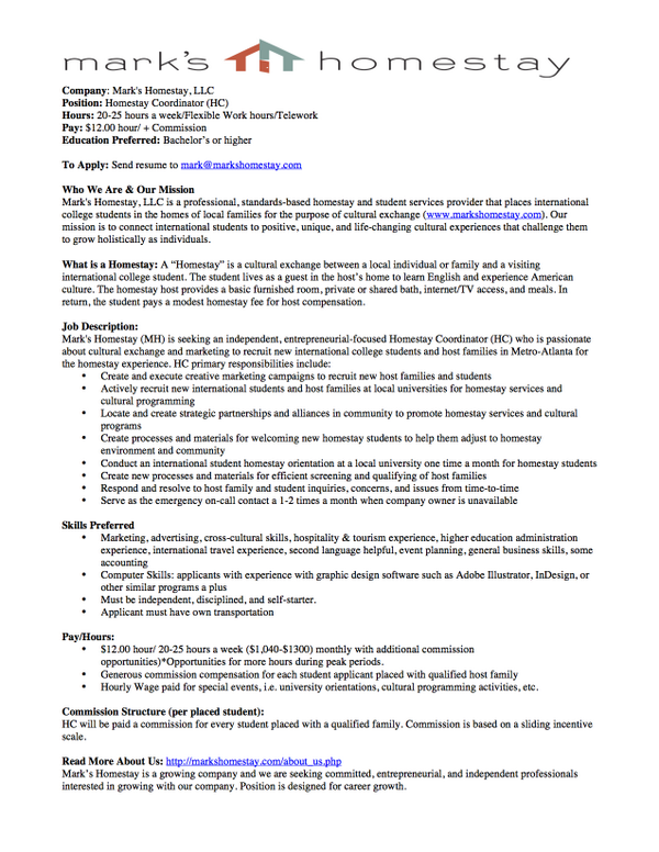 MarksHomestay's tweet image. HIRING! Seeking a Homestay Marketing Coordinator passionate about marketing our homestay services @StudyGeorgia