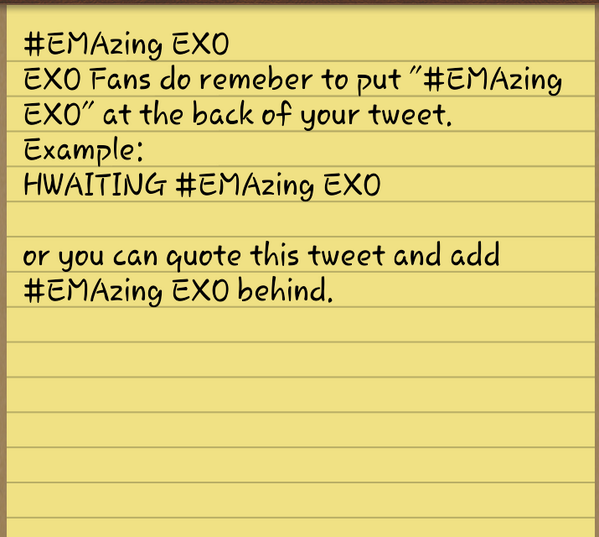 EXOFanclub_SG's tweet photo. Fans tweeting for EMA MTV please read this. - Admin WP http://t.co/vGueIf7lY8