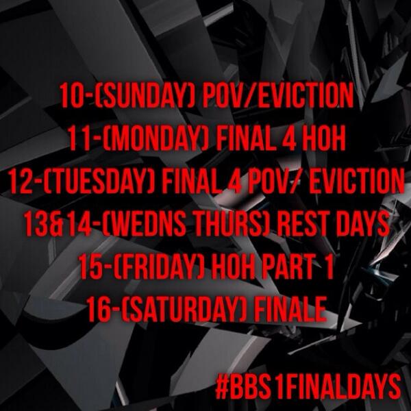 BigBroSplit's tweet image. #BBS1 Schedule for the #BBS1FinalDays!!!