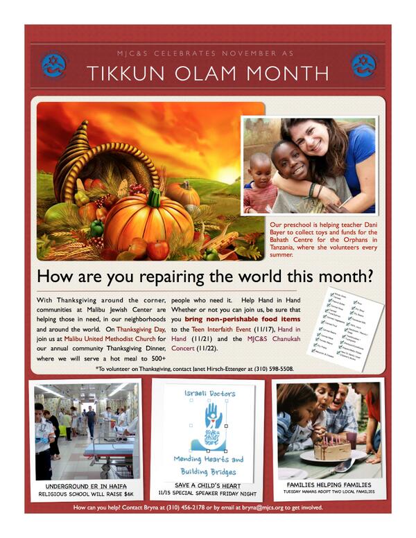 November is Tikkun Olam Month at MJC&amp;S. How are YOU repairing the world?