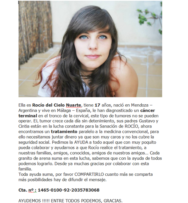 Colmenero's tweet photo. Hay que ayudarla. #TodosConRocío http://t.co/Lt00xic1BG