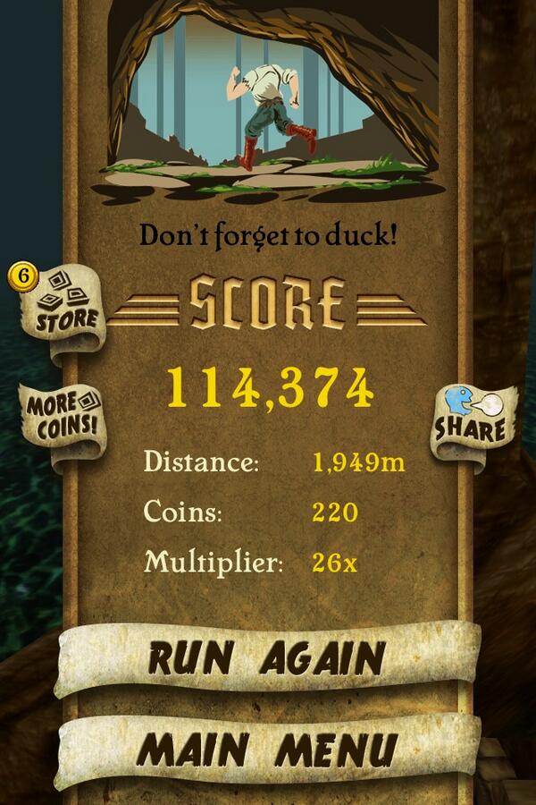 BenStkr's tweet image. I got 114,374 points while escaping from demon monkeys. Beat that! bit.ly/TempleRunGame #TempleRu