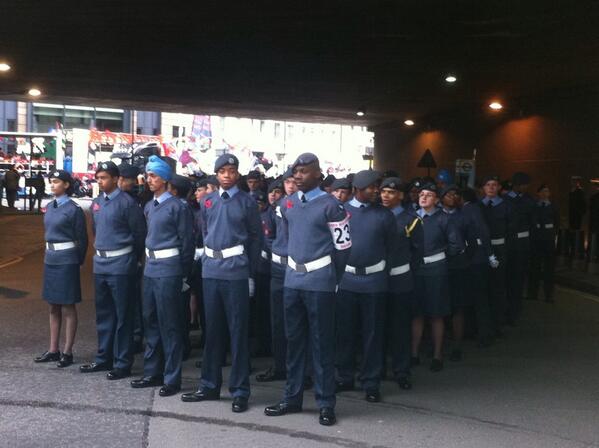 <a href="/LondonAirCadets/">London Air Cadets</a> formed up waiting for start of #LordMayorsShow #aircadets