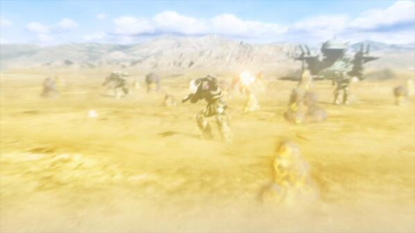 ZForces's tweet photo. The @GuntankS' missiles miss @DabudeOdessa, but hit and destroy some of its screening Zakus. #OdessaDay #GundamFTWest http://t.co/yuc3gR82t5