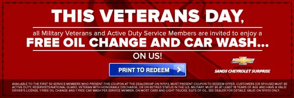 Sands chevrolet surprise oil change coupon