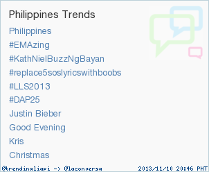 trendinaliaPI's tweet photo. Trend Alert: #LLS2013. More trends at http://t.co/PzuiyCrFbO #trndnl http://t.co/7y5mTvgSah