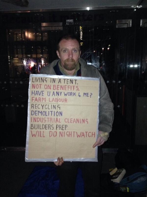 Please RT. This is Ron, he's standing on Queen Street, Cardiff. He's not asking for money, just a job. Can you help?