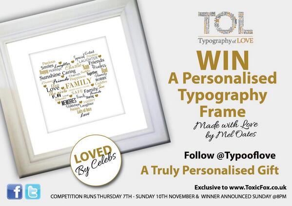 claireabellavip's tweet photo. FINAL TWEET to #WIN AMAAZZIIINNNGGG typography frame! MUST follow @TypoOfLove and RT this tweet WINNER TONIGHT at 8pm http://t.co/WQ7bym3Gwi