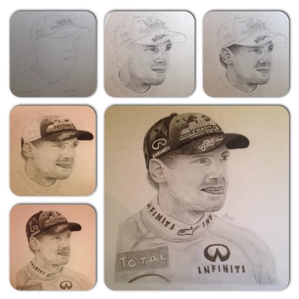 Koh_Jade's tweet image. Progressions of my Sebastian Vettel drawing :)
