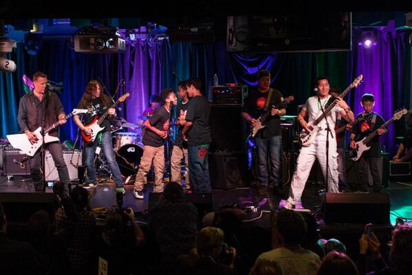 James received the Livin' The Dream Award from @littlekidsrock yesterday &amp; he rocked out with the kids! #rockinthebay