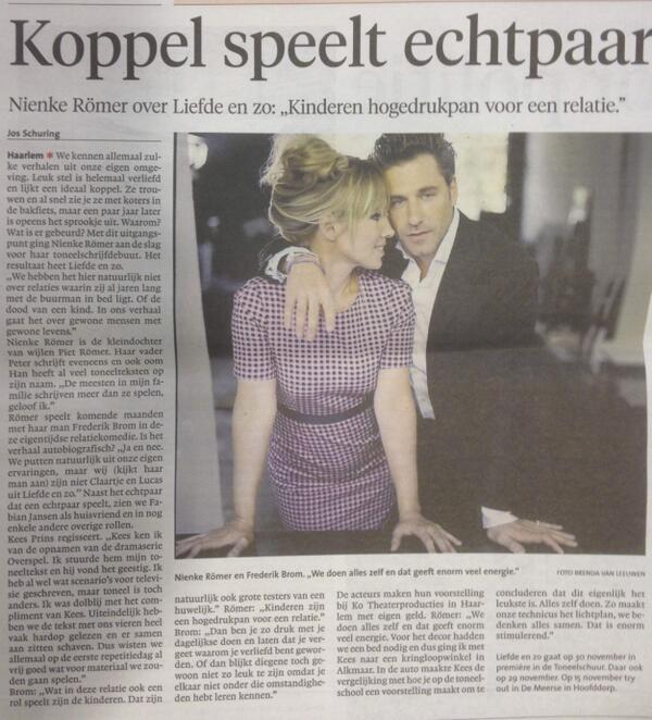 Vers van de pers. Nienke Römer en Frederik Brom over de komedie Liefde Enzo <a href="/KOTheater/">KO Theaterproducties</a>