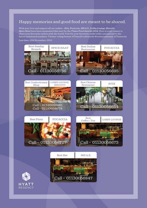 Vote for your favorite food and nightlife outlet at #Hyatt Regency #Chennai for the Times Food Awards 2014:
