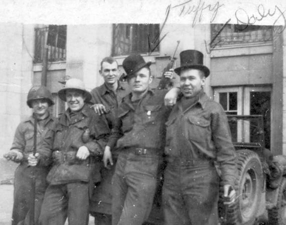 Nancy_Daly's tweet image. Veterans Day: My dad, in top hat, at the Cologne Opera House toward the end of World War II.