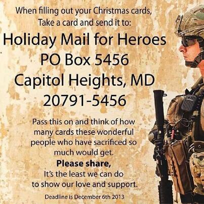 Heritage_Window's tweet photo. In honor of #VeteransDay we are sharing a way to make the season bright by sending holiday mail to our #troops! http://t.co/CXl5bzp6eY