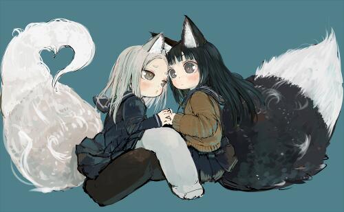 「隙を見てチューしようとする白ちゃんと、驚く黒ちゃんの途中絵ちゃんですの(*'∀`」|🍑エビ桃🍑ﾃｨｱ え08aのイラスト