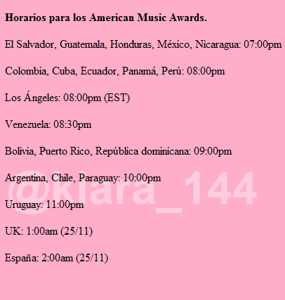 Horarios para los American Music Awards, hoy 24/Noviembre.