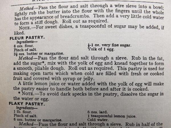 girlsownstore's tweet photo. Fleur pastry recipe - it's delicious for jam tarts (or mince pies), from 'the Radiation Cookbook' 1955 edition. http://t.co/cVk075BCzX