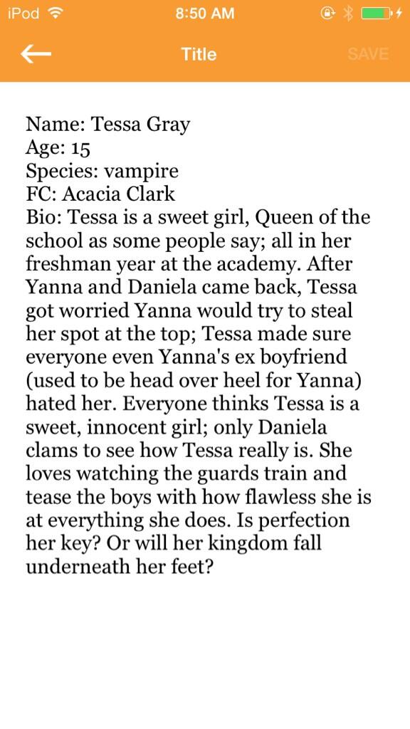 VANextGenRP's tweet photo. Tessa Gray||15||Acacia Clark||Queen bee, sweet, bossy, and talented||Open http://t.co/NsblDtoIl2