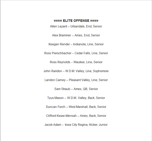 IowaHSSports's tweet photo. Iowa Highschool Football Elite Offense Picks http://t.co/lGgQd6YKV5