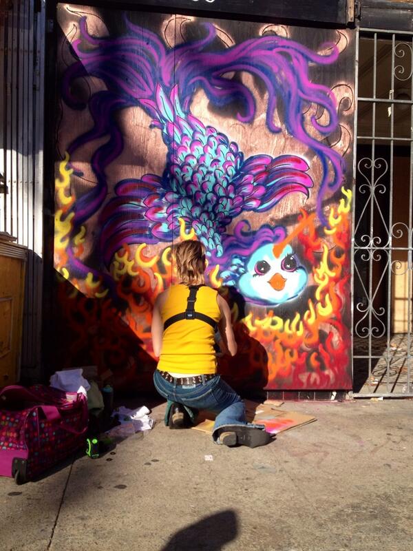Clean16Mission's tweet image. A new mural in progress at the old Adobe Books storefront. Anything beats the graffiti.