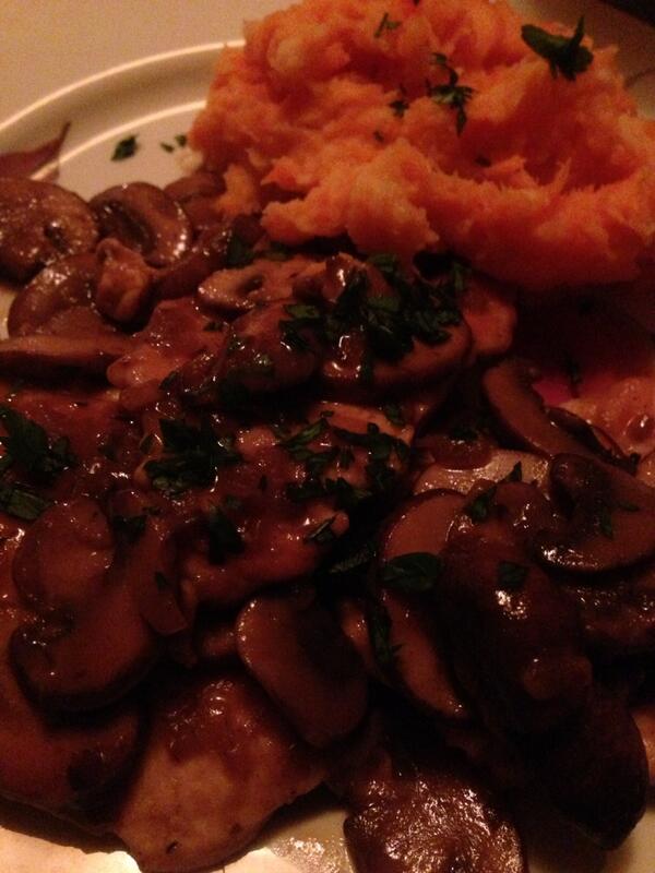 Home cook'n. Chicken Marsala and and a pretty, complex, and full Barolo. #Foodandwineheaven
