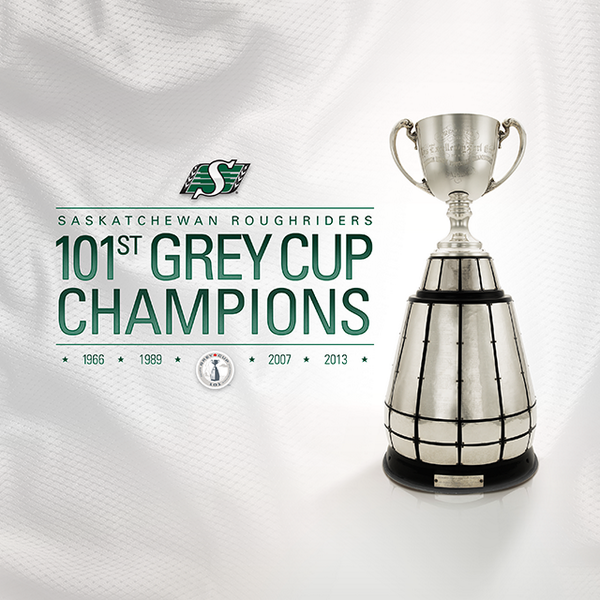 CFL's tweet photo. RT @sskroughriders: Congratulations #Ridernation, your Roughriders are now the 101st Grey Cup Champs! #101GC http://t.co/fQCi9umXus