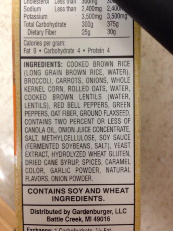 ingredients's tweet photo. Gardenburger veggie medley veggie burgers. Says 'Made with Natural Ingredients' http://t.co/D2Dau4GhY9