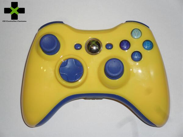 ozcontrolcustom's tweet image. Yellow and Blue Xbox 360 controller