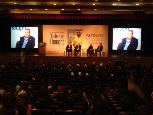 AUDubai's tweet image. @alimouinjaber speaking @AUDubai about the #PositiveEnergy of #FutureGeneration @HHShkMohd Book  #FlashesOfThought