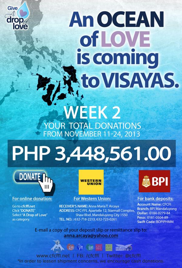 MissionFamilies's tweet photo. 3 Million in 2 Weeks! You have shown us that FAITH WORKS WONDERS! Thank YOU! #BangonPilipinas http://t.co/WbdHtcnHNx