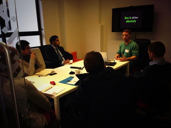 noelwelsh's tweet photo. “@oxygenaccel: How to do effective A/B testing session running this afternoon with @noelwelsh http://t.co/GENXoThdMw” Was great fun!